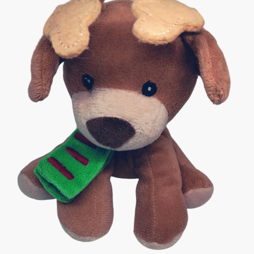 Scholastic Puppy Dog Reindeer Green Scarf Holiday Christmas Sitting Animal Plush